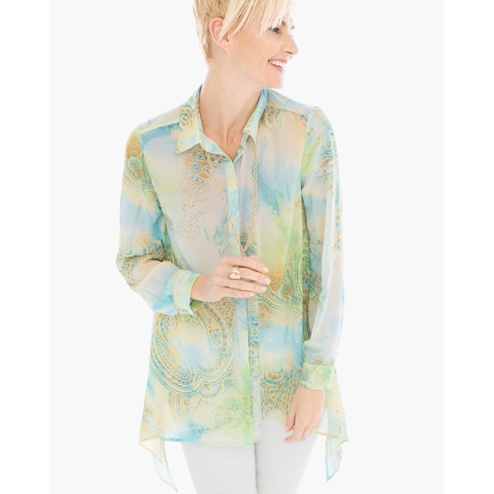 Chico’s Chicos Mystic Paisley Rosalind Tunic Blouse Button Front Sz XL